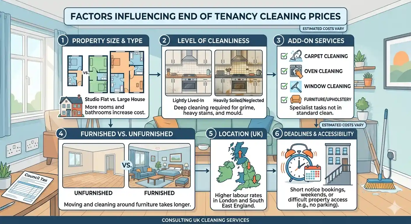 Factors influencing end of tenancy cleaning prices - professional cleaning cost guide